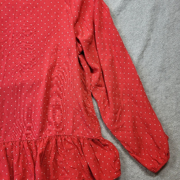 Casual Collection by F&F Polka Dot Top Flowy Button-up Red Coquette Ruffle - Picture 13 of 14